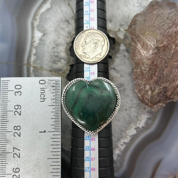 Sterling Silver Southwestern Style Malachite Heart Shape Ring Size 10 For Women - Picture 9 of 10